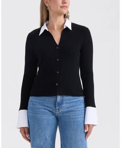 Женский свитер-футляр на пуговицах с отделкой стразами Ellen Tracy, Black