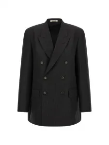 Двубортный удлиненный пиджак в полоску Auralee, серый