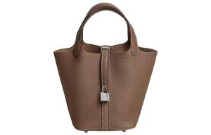 HERMES Пикотин Лок Клеменс Бычья кожа Сумка-корзинка Сумма-ведро Женская сумка 18 Этоп Серый слон