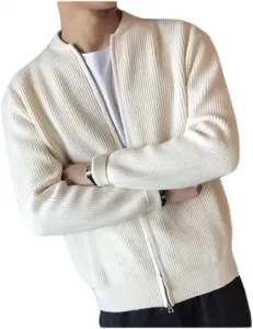 Мужской кардиган из шерсти с молнией, вязаный, с длинными рукавами