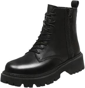 Женские ботинки YTR6TW средней длины с противоскользящей подошвой, модные кружевные ботильоны на толстом каблуке, повседневная обувь, Black