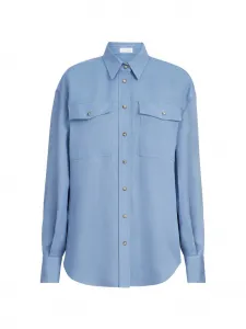 Рубашка из текучего твила с вискозой и льном Brunello Cucinelli, синий