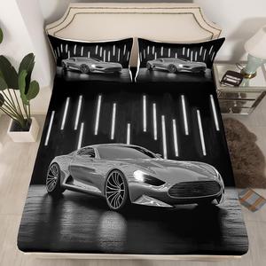 Erosebridal Комплект постельного белья с принтом спортивных автомобилей и неоновой подсветкой, Multi 17