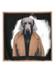 Шелковый шарф с собачьим принтом MAX MARA, черный
