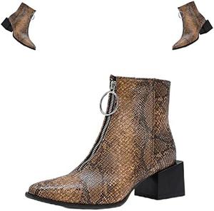 Женские ботильоны DevilAngel с передней застежкой-молнией и змеиным принтом, на массивном каблуке? Осенне-зимние ботинки с сочетанием цветов под кожу змеи, на низком каблуке., Brown