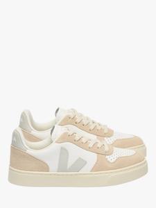 Детские кожаные шнурованные ботинки V-10 VEJA, White/Natural Almond