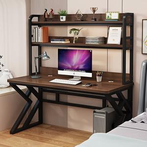 Компьютерный стол Xinmeikai с полками 80x60x170 см, черная рама + темный орех
