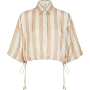 Укороченная рубашка в полоску с завязками по низу Fendi, бежевый