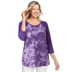 Женщина в женской бейсбольной футболке больших размеров с рукавом три четверти Woman Within, цвет Radiant Purple Tie Dye