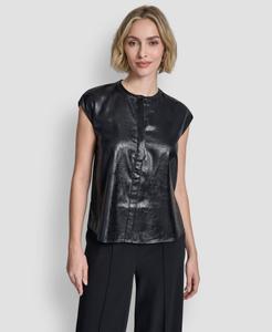 Женская футболка с круглым вырезом и застежкой на пуговицы спереди DKNY, Navy