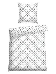 Schiesser Комплект постельного белья Renforcé "Nola" в бело-темно-синей цветовой гамме