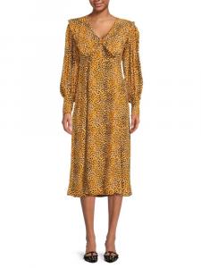 Платье миди с воротником-пилигримом и животным принтом Ganni, цвет Yellow Multicolor