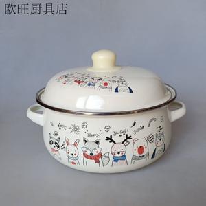 FANCYCHIC эмалированная кастрюля для супа с крышкой, 18 см, дизайн Foxes, для индукционной плиты, двойные ручки, для лапши и тушения