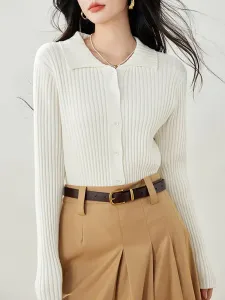 Женская блузка с воротником, ребристой вязкой и пуговицами Doux Belle, цвет Light Beige