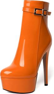 Женские ботильоны WAYDERNS для свиданий с молнией, с круглым носком, модные, лакированные, на платформе, шпилька, высокий каблук 15 см, Orange