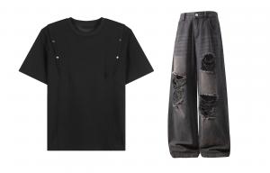 Повседневный спортивный свитер Unisex с круглой горловиной Moderate X1617, черный short-sleeved shirt+черный pants