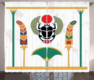 Штора ABAKUHAUS с египетским принтом в деревенском стиле, перья скарабея и веер, универсальные ленточные шторы для гостиной с петлями и крючками, 280 x 225 см, разноцветная Abakuhaus