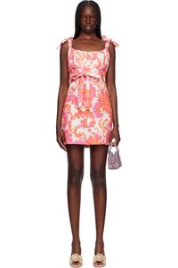 Арабеска льняное платье-галстук мини Anna Sui, мультиколор