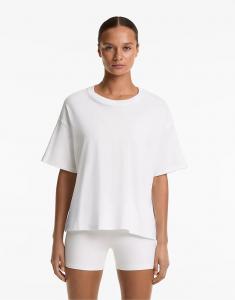 Футболка Oysho Boxy с короткими рукавами из хлопковой смеси в кремово-белом цвете