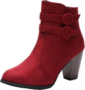 Женские ботильоны ZBYY с массивным высоким каблуком, заостренным носком, боковой молнией и средним каблуком, замшевые зимние короткие ботинки, Wine