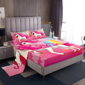 Erosebridal Комплект постельного белья Hot Pink Unicorn Kids King для девочек в стиле бохо с радужными единорогами и звездными облаками, Hot Pink
