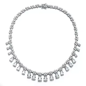 Вечернее колье из стерлингового серебра с покрытием из белого золота и кубическими цирконами Genevive, white