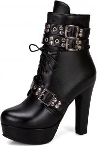 Женские ботильоны на платформе с шнуровкой, с высоким каблуком, короткие, с пряжкой, осенне-зимние, унисекс, большого размера ZOGEER, Black