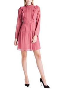 Платье из жатого шифона с длинными рукавами и оборкой спереди с воротником-стойкой розового цвета Kensie