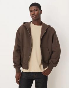 Толстовка ASOS DESIGN премиум-класса из плотной ткани свободного кроя с застежкой-молнией, плотностью 400 г/м², коричневого цвета