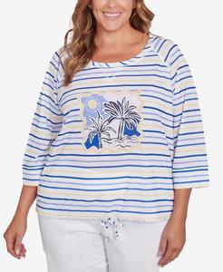 Топ больших размеров Making Waves Beach Scene с завязками и рукавами 3/4 HEARTS OF PALM, Canary Multi
