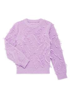 Milly Minis Детский мини-топ Milly, фиолетовый, с бахромой, длинными рукавами, круглым вырезом, укороченный, GBO222