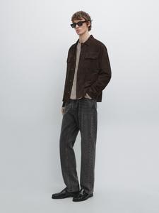 Замшевая кожаная куртка с карманами Massimo Dutti, brown