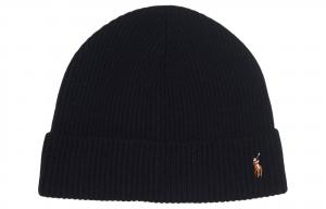 Polo Ralph Lauren Вязаная шапка с ребристым узором и вышитым логотипом, Black