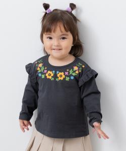 Футболка с длинными рукавами и принтом, из 100% хлопка, с оборками на плечах Chil2, цвет L Flower/Charcoal