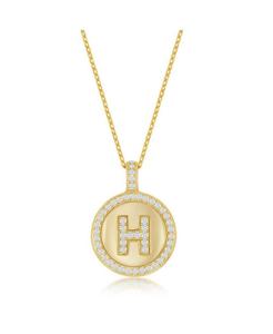 Колье из стерлингового серебра с золотым покрытием и микропаве из циркония в форме круга с инициалами Simona, Gold h