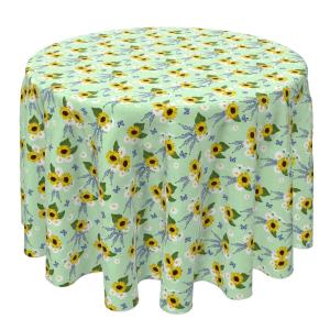 Круглая скатерть, 100 % хлопок, 60 круглых дюймов, яркий цветочный узор подсолнуха.