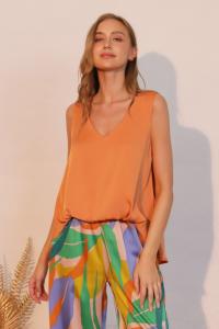 Топ из выстиранного полиэстера и шелка с защипами спереди TRUEDAMES, pumpkin