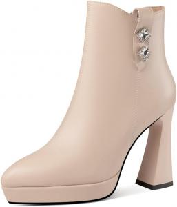 Женские ботильоны TinaCus с острым носком, ручной работы, на высоком каблуке-шпильке с платформой, боковой молнией, из натуральной кожи, Apricot