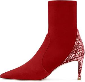 Женские ботильоны iadore, 3" из искусственной замши с заостренным носком, блестящими стразами, средним каблуком-стилетто, эластичные зимние ботинки-носки, Red
