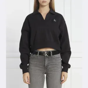 Толстовка свободного кроя с воротником-поло с этикеткой Calvin Klein, черный