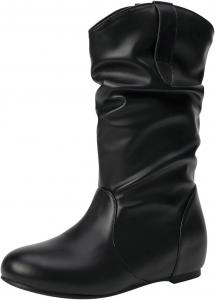 Женские ботильоны до середины голени, модные офисные кожаные сапоги с миндальным носком, вестерн, ковбойские ботильоны, однотонные повседневные короткие осенние сапоги Qjutow, Grey