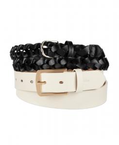 Женский комплект из двух предметов: тонкий плетеный пояс и ремень с пряжкой Calvin Klein, Bone/Black