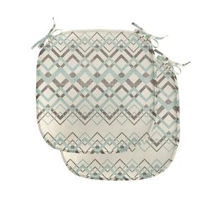Угловые подушки на обеденный стул ABAKUHAUS, винтажные зигзагообразные линии, декоративная водонепроницаемая подушка с ремнями для кухонных сидений, 40 см x 40 см — упаковка из 2 шт., кремово-миндально-зелено-коричневый, белый