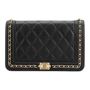 23P SS зернистая тисненая кожаная сумочка, женская сумка через плечо, кроссбоди Black CHANEL, Box(Set+Box)