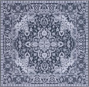 Ковер SAFAVIEH, 183 x 183 см, Tucson Collection, моющийся, Black & Beige, противоскользящий, идеален для помещений с высокой проходимостью: гостиная, спальня, домашний офис, столовая (TSN147Z-6SQ)