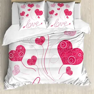 Пододеяльник ABAKUHAUS Love, с воздушными шарами в форме сердечек, с защитой от клещей, подходит для аллергиков с наволочками, 200 см x 200 см - 80 x 80 см, пурпурно-розовый, белый Abakuhaus