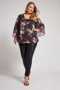 Топ London с металлическим принтом и рукавами накидкой Yours Curve, черный