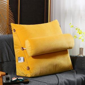 Треугольная подушка для чтения, подушка для спинки кровати с регулируемой поддержкой шеи и спины, подушка для чтения с поддержкой спины и съемными моющимися углублениями (цвет: желтый, размер: 45 * 48 * 20 см) COZMAX, Yellow