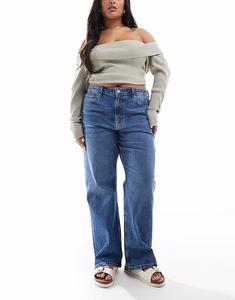 Комфортные эластичные джинсы прямого кроя ASOS DESIGN Curve темно-синего цвета ASOS Curve