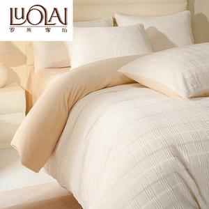 LUOLAI HOME Комплект постельного белья 4 предмета, простыня на резинке 180 см, пододеяльник 200х230 см, цвет миланский стиль - молочный, высокоплотный молочный вельвет